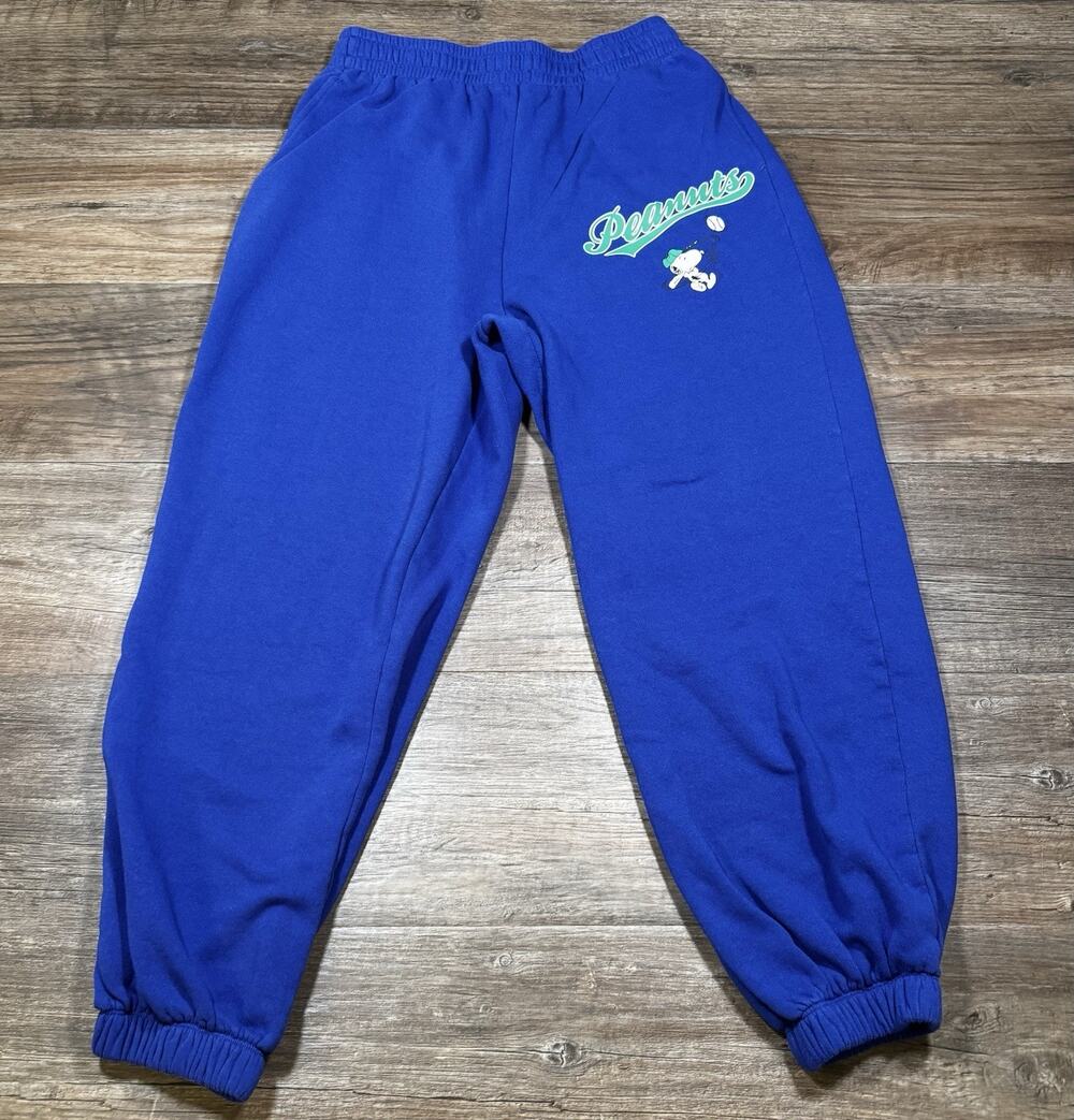 H&M Divided Peanuts Snoopy Baseball Jogger Sweatpants Men’s M Blue Graphic